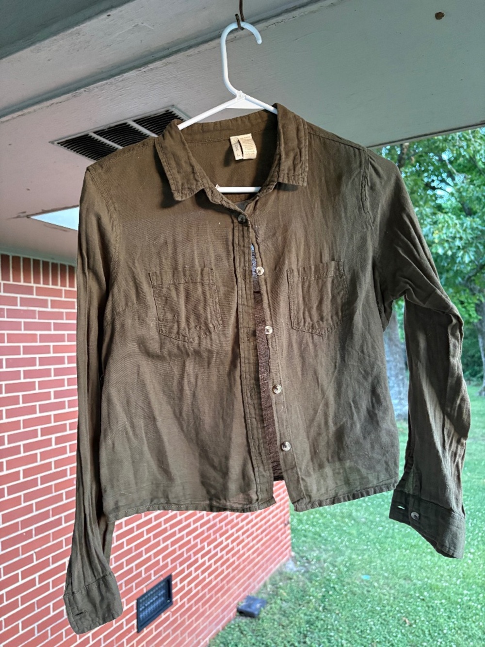 Japna Olive Linen Button‑Up – L
